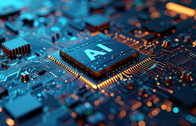 Computer chip with the letters "A" and "I" on it.