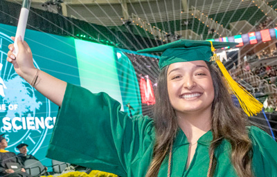 Female student graduating.